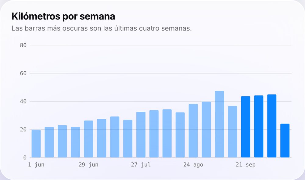 Gráfico de kilómetros por semana