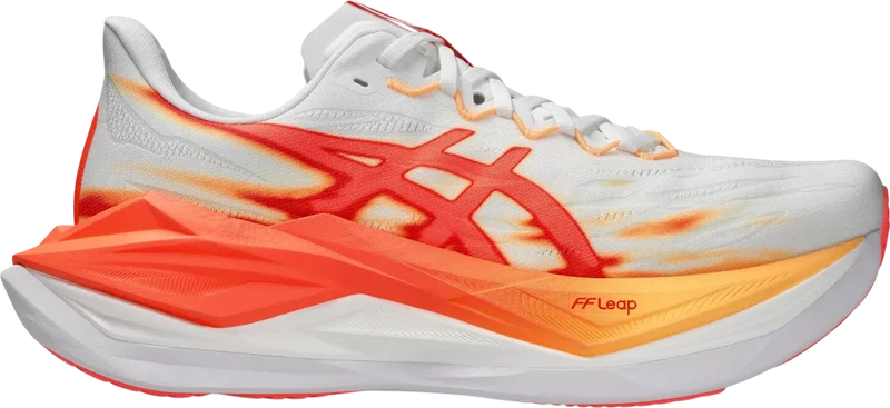 ASICS Superblast 3 blanca y naranja, vista lateral