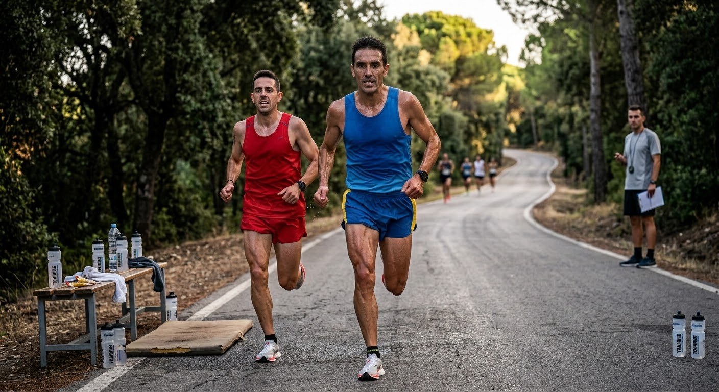 Corredores en una carrera de ruta al atardecer