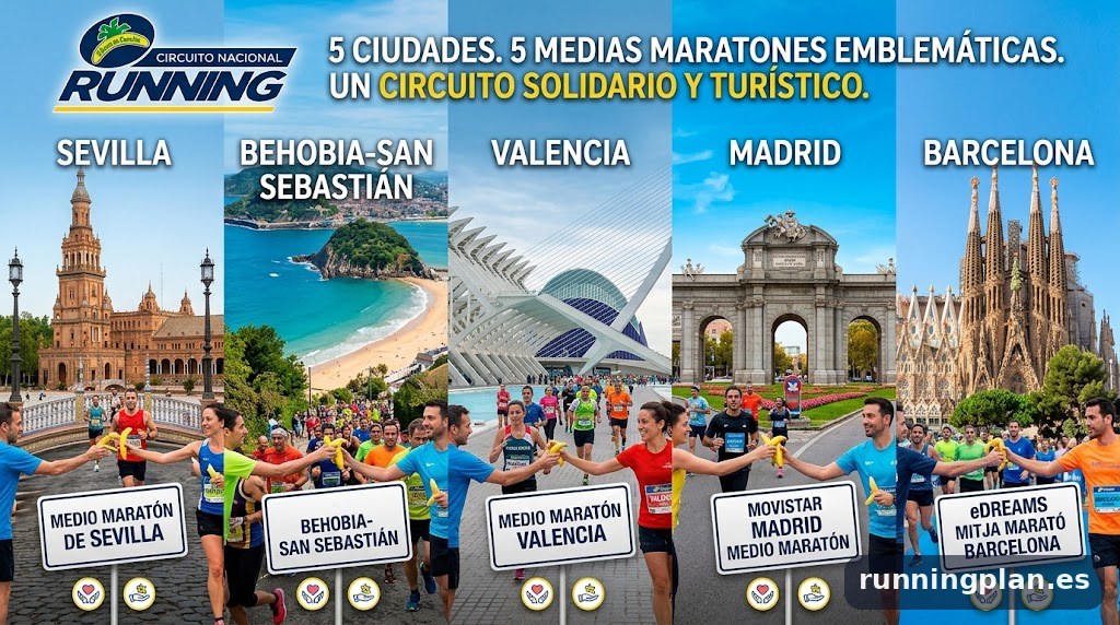 Circuito Nacional de Running Plátano de Canarias: cinco medias maratones en Sevilla, Behobia-San Sebastián, Valencia, Madrid y Barcelona