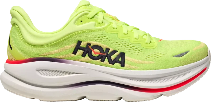 HOKA Bondi 9 amarillo lima y blanca, vista lateral
