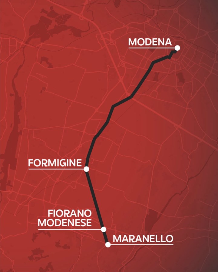 Mapa del recorrido: Maranello, Fiorano Modenese, Formigine y Modena