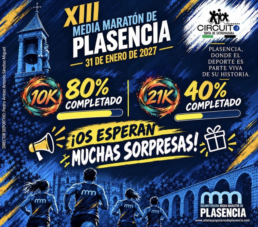 Cartel de la XIII Media Maratón de Plasencia, 31 de enero de 2027